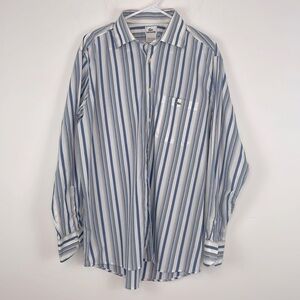 Lacoste Men’s White, Blue, Gray, Yellow Striped Button down Shirt. Size 44/US XL